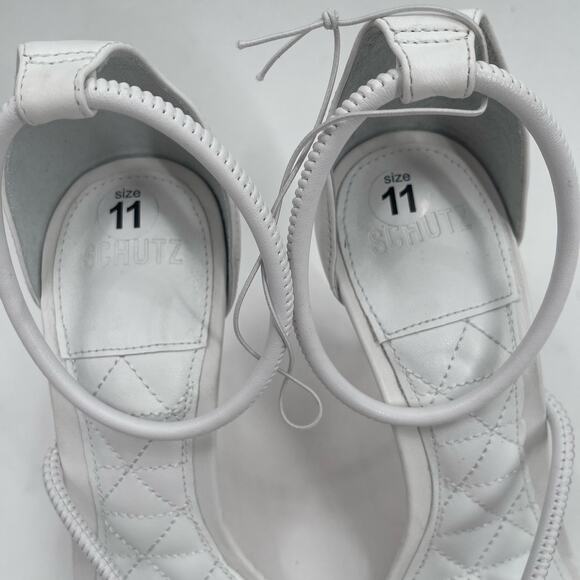 SCHUTZ Gaiah Heels Size 11 White Strappy High Heel Bungee Cord Stretch Stiletto - Picture 4 of 12